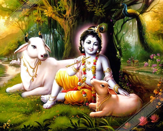 Krishna Poster: Hindu God Print, Bright Colors, Meditation Art