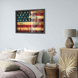 Amerikanische Adler-Flagge gerahmter Druck: Gritty Vaterländischer Wandkunst