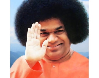 Sathya Sai Baba Poster Vintage Photo - Iconic Sathya Sai Baba Print - Indian Guru Shirdi Sai Baba Incarnation UK, EU USA Domestic Shipping