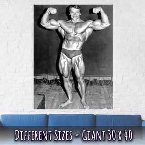 Arnold Schwarzenegger Poster, Double Biceps Famous Pose, Vintage Photo Portrait Arnold Schwarzenegger Print UK, EU USA Domestic Shipping Giant 30 x 40 inches