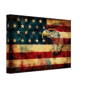 Amerikanischer Adler Flagge Leinwanddruck: Gritty USA Vaterländischer Pop Art Wandkunst