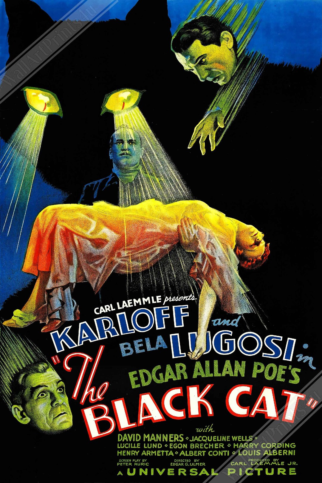 The Black Cat Movie Poster 1934: Karloff & Lugosi, Vintage Horror