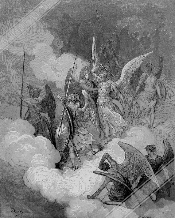 Gustave Dore Paradise Lost Poster: Angel Abdiel Attacks Satan - Etsy
