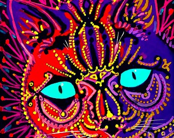 Póster de Louis Wain, Gato psicodélico caleidoscópico - Impresión de Louis Wain. Envíos nacionales a Reino Unido, UE y EE. UU.