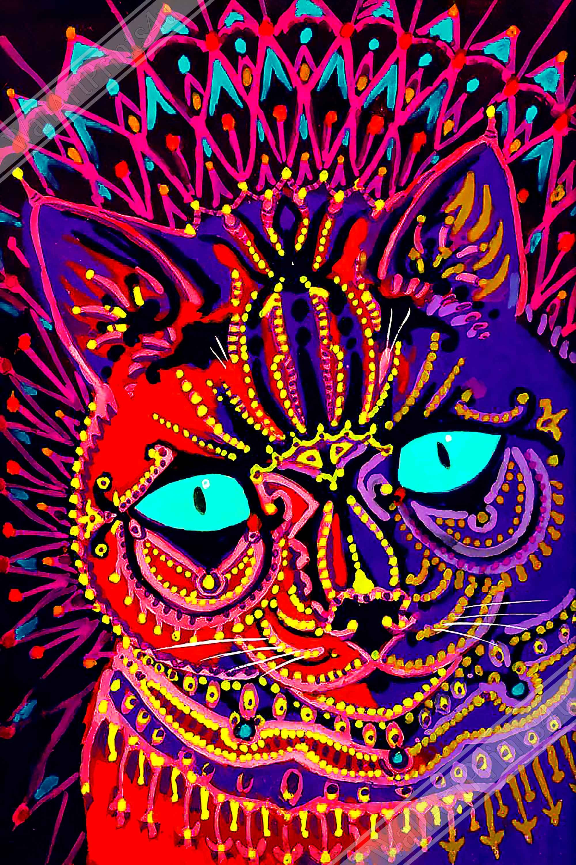 ルイス・ウェイン猫ポスター：万華鏡のようなサイケデリックアート