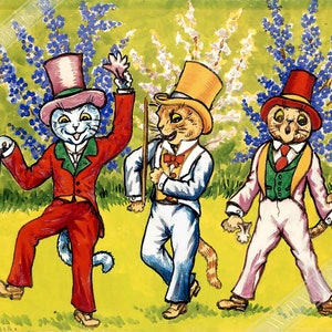 Poster Gatti che ballano - Stampa vintage di Louis Wain - Poster del gatto di Louis Wain - Spedizione nazionale nel Regno Unito, nell'UE e negli Stati Uniti