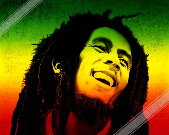 Bob Marley Poster, Vintage Photo Portrait Rasta Colors Bob Marley