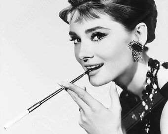 Audrey Hepburn Smoking Photo, Iconic Canvas Print