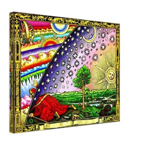 Flat Earth Leinwanddruck, Flammarion Leinwand - Der Reisende steckt den Kopf durch das Firmament am Rande der Welt