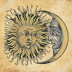 Sun Moon Poster Vintage Sun And Moon Poster Print Aged Parchment UK, EU USA Domestic Shipping