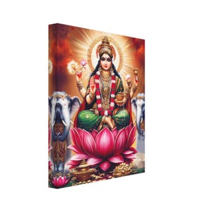 Divine Lakshmi Goddess of Wealth Art Canvas Print – Spiritual Canvas, Hindu Deity Home Decor