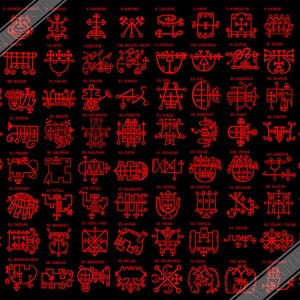 Goetia Sigils Poster Red On Black - Goetia Demons Poster - Goetia Symbols Print For Conjuration Of Demons UK, EU USA Domestic Shipping
