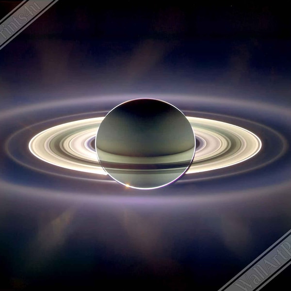 Saturn Poster - Vintage Saturn Eclipsing Sun From Cassini Spacecraft UK, EU USA Domestic Shipping