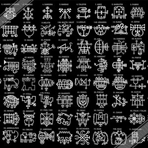 Goetia Sigils Poster White On Black - Goetia Demons Poster - Goetia Symbols Print For Conjuration Of Demons UK, EU USA Domestic Shipping