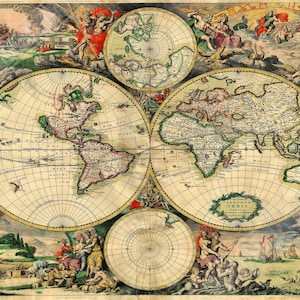 Alte Weltkarte Poster, Vintage Weltkarte Druck von 1689, Terrarum Orbis Tabula Amstelodami, Gerard Van Schagen UK, EU USA Inlandsversand