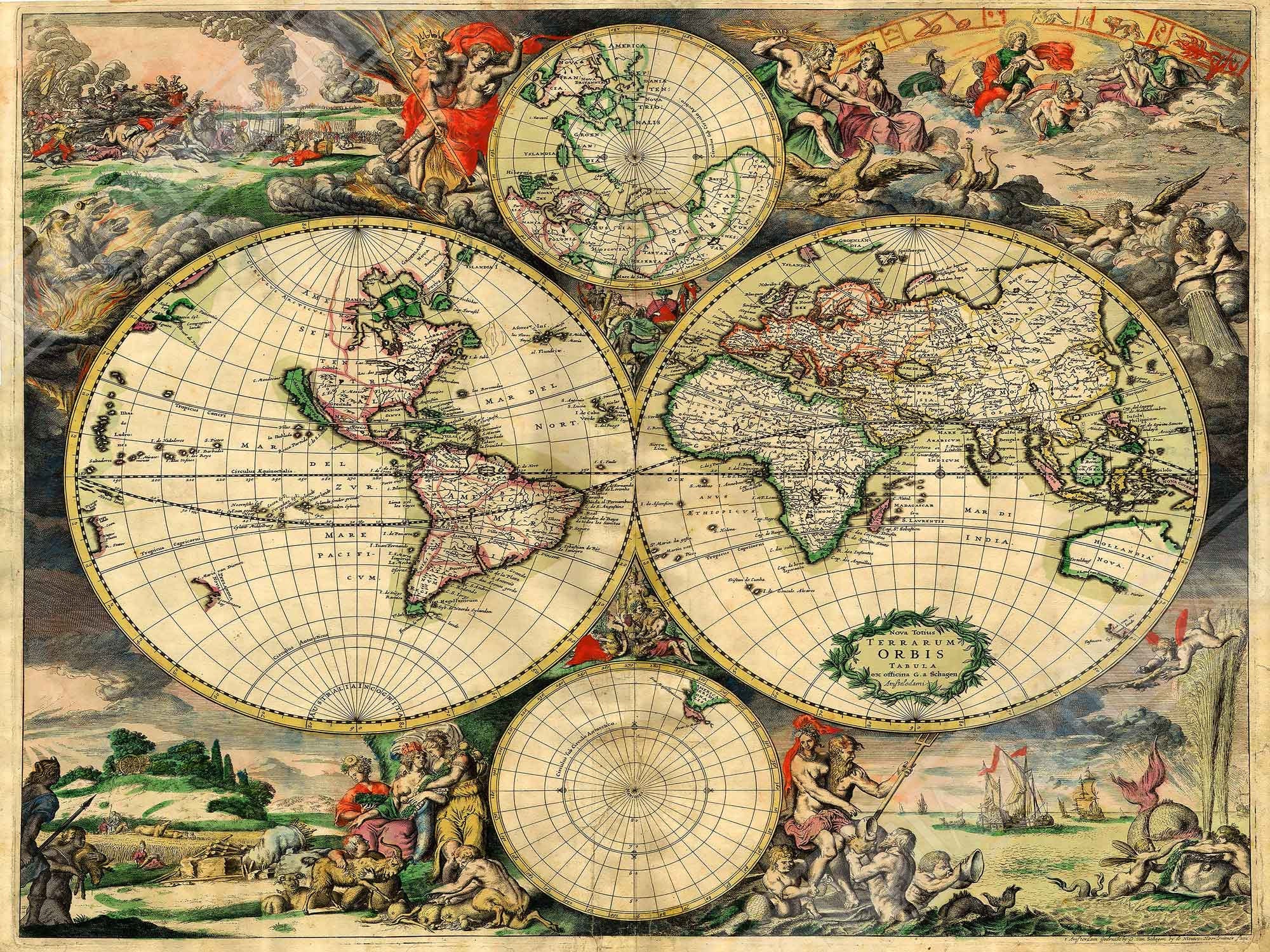 人気の新作 Map World Old Poster, 1689 From Print Map World Vintage 洋書