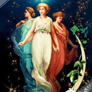Affiche de Noël imprimée anges, étoiles lune, affiche décorative vintage de Noël, Royaume-Uni, UE, États-Unis, expédition nationale
