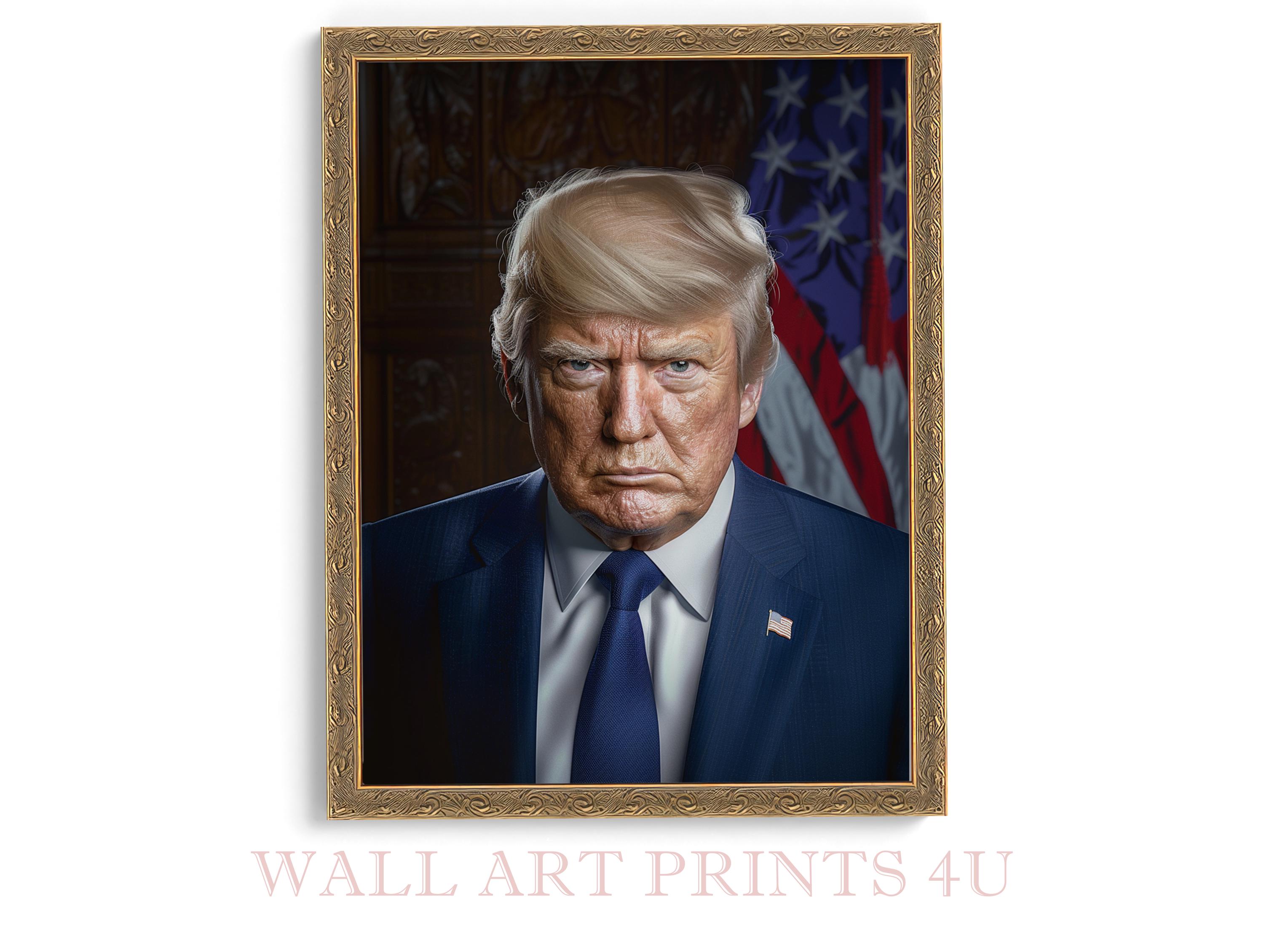 ドナルド肖像画額縁入り ドナルド・トランプの額入り肖像画：愛国的なアメリカの壁アート