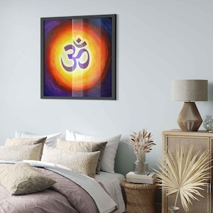 Simbolo Om con cornice, stampa spirituale, decorazione da parete per yoga, meditazione ed energia