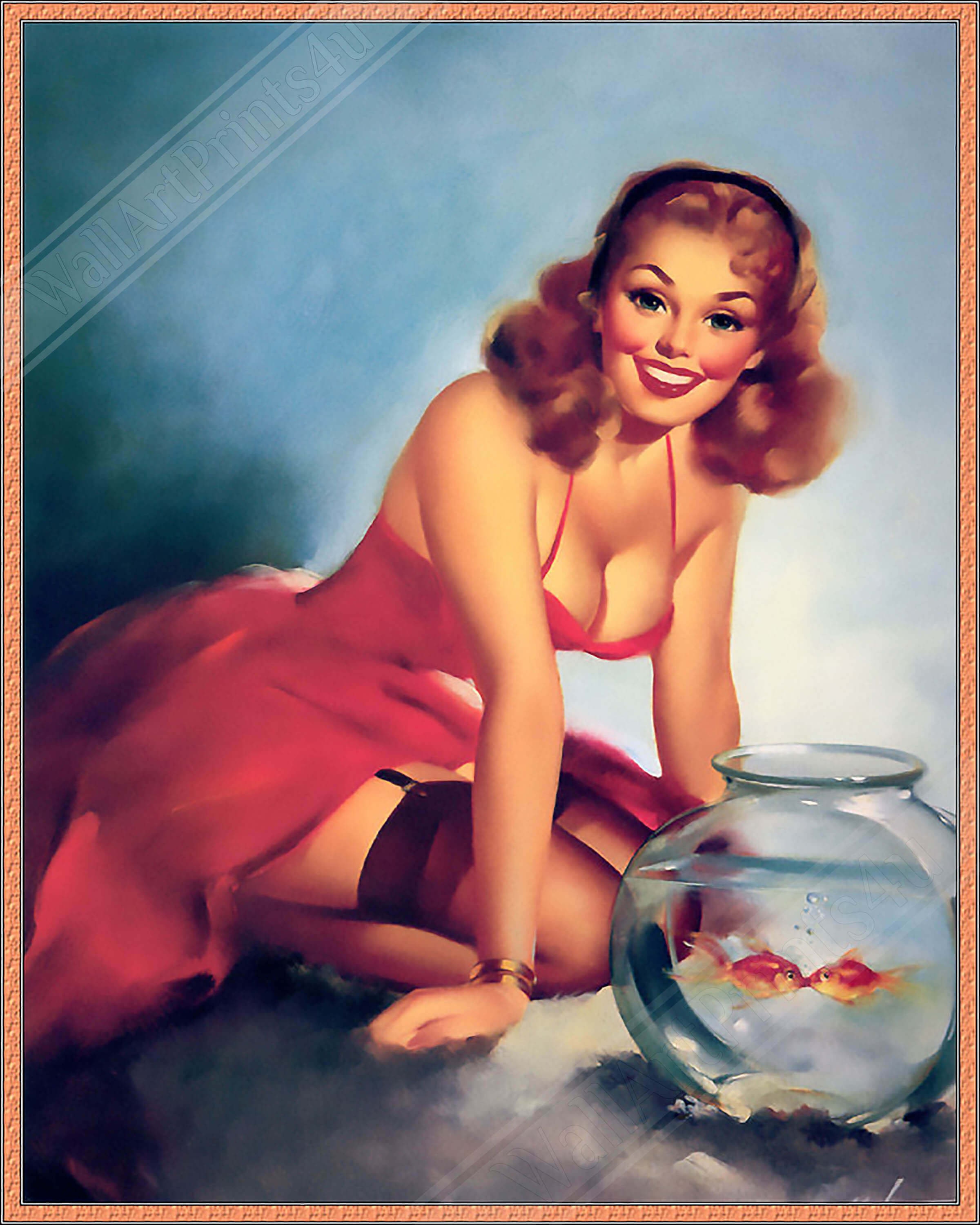 Pin Up Girl Poster, Red Dress Goldfish, Edward Runci