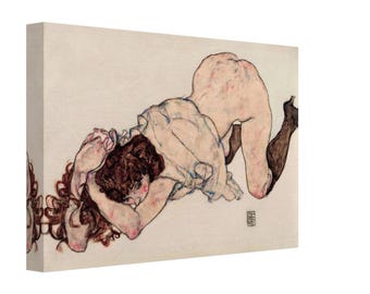Egon Schiele Knielende vrouw Gedurfde expressionistische kunst canvas print muurdecoratie