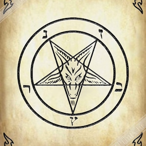 Satanic Goat Poster - Sigil Of Baphomet Poster - Satanic Goat Pentagram Print Aged Parchment UK, EU USA Domestic Shipping