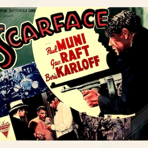 Póster de la película Scarface, póster vintage original de 1932: Paul Muni, George Raft, Boris Karloff, Ann Dvorak