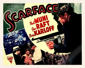 Póster de la película Scarface, póster vintage original de 1932: Paul Muni, George Raft, Boris Karloff, Ann Dvorak