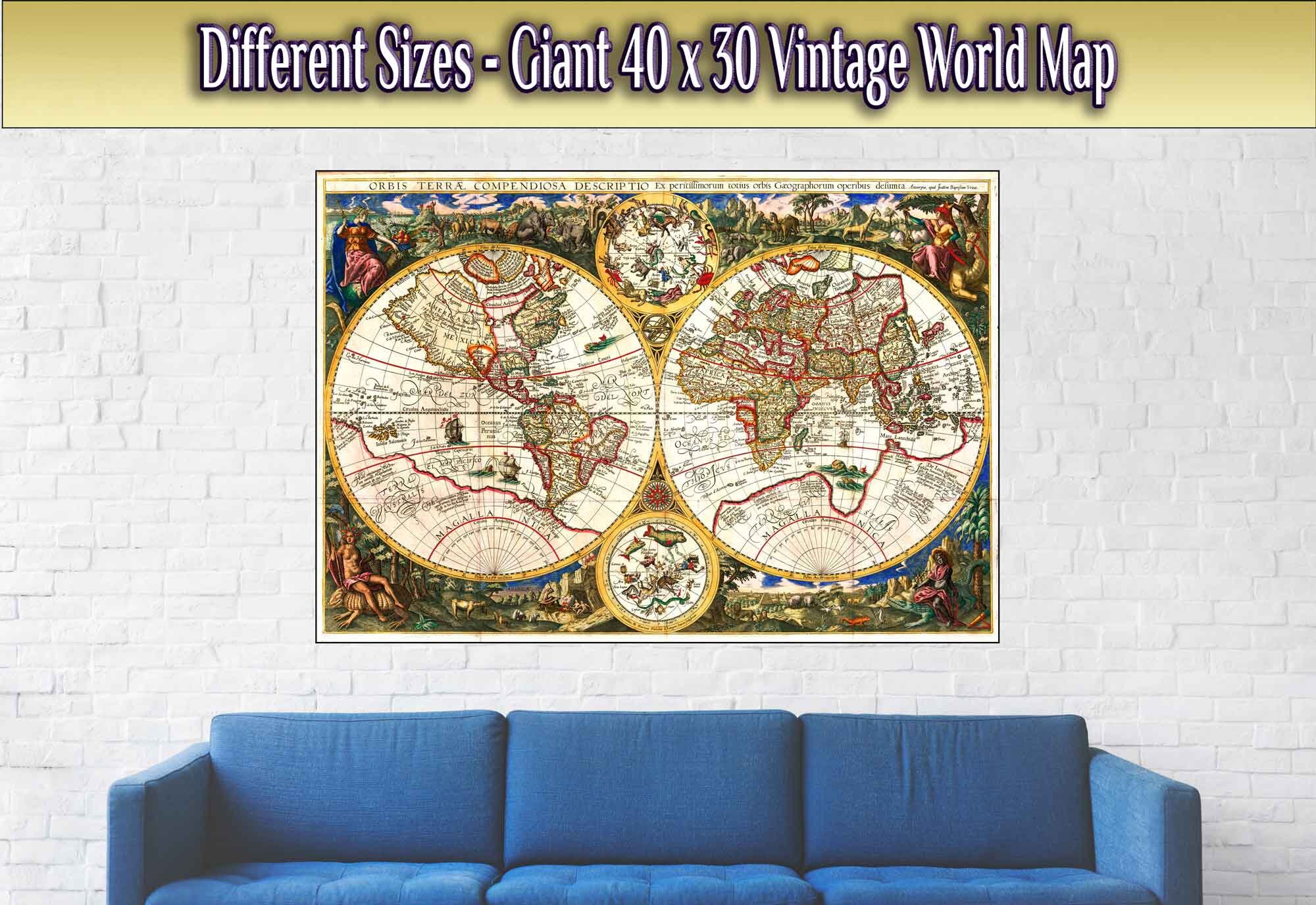 Old World Map Poster, Vintage World Map Print From 1596, Orbis Terrae