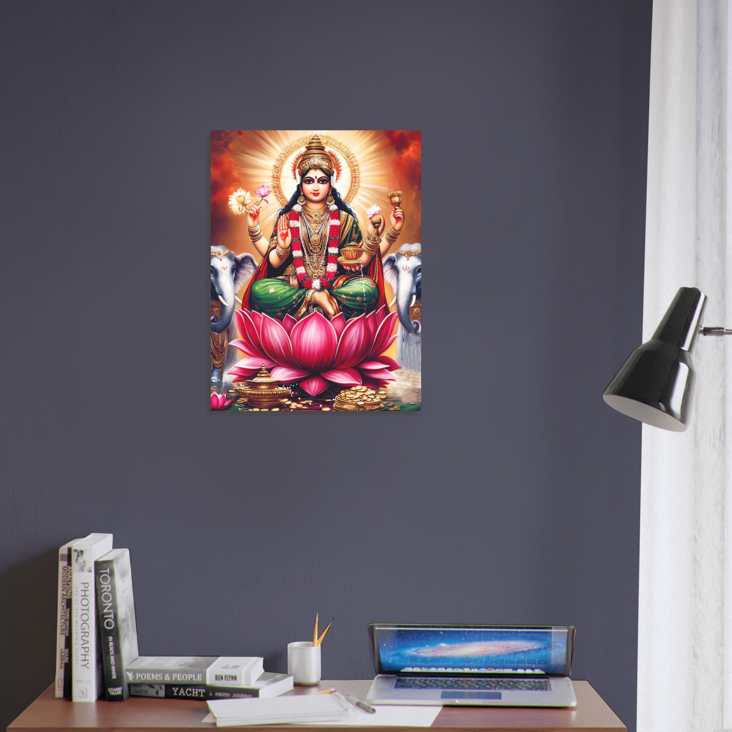 DIN A4 Kunstdruck Lakshmi – Hindu Göttin Des Reichtums, Ungerahmt, Hochwertiges Mattes Fotopapier 230 G/m²
