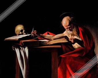 Caravaggio Poster, St Jerome Writing Painting Poster Print UK, EU USA Domestic Shipping