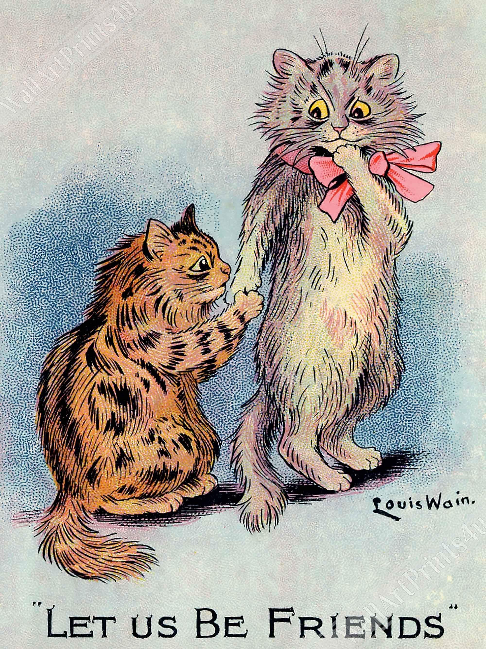 Louis Wain Print Lets Be Friends Cats Louis Wain Cat 