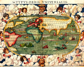 世界地図の絵画 ヴィンテージ世界地図ポスター: 1550 セバスティアン ミュンスター