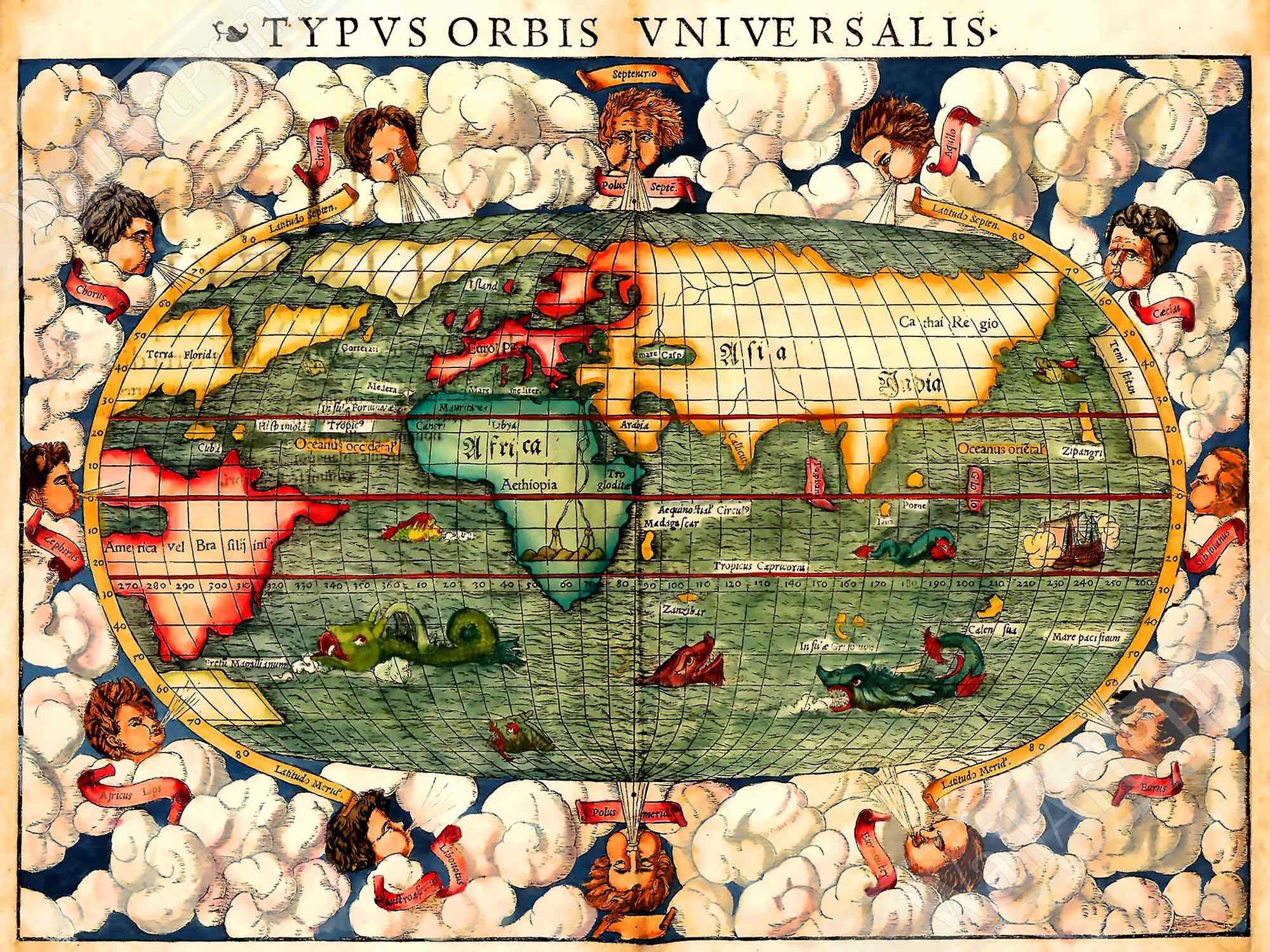 ヴィンテージ世界地図ポスター: 1550 セバスティアン ミュンスター