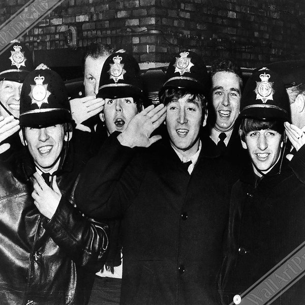 The Beatles Poster, Posing With Police, Vintage Photo Portrait - The Beatles Birmingham Hippodrome UK, EU USA Domestic Shipping