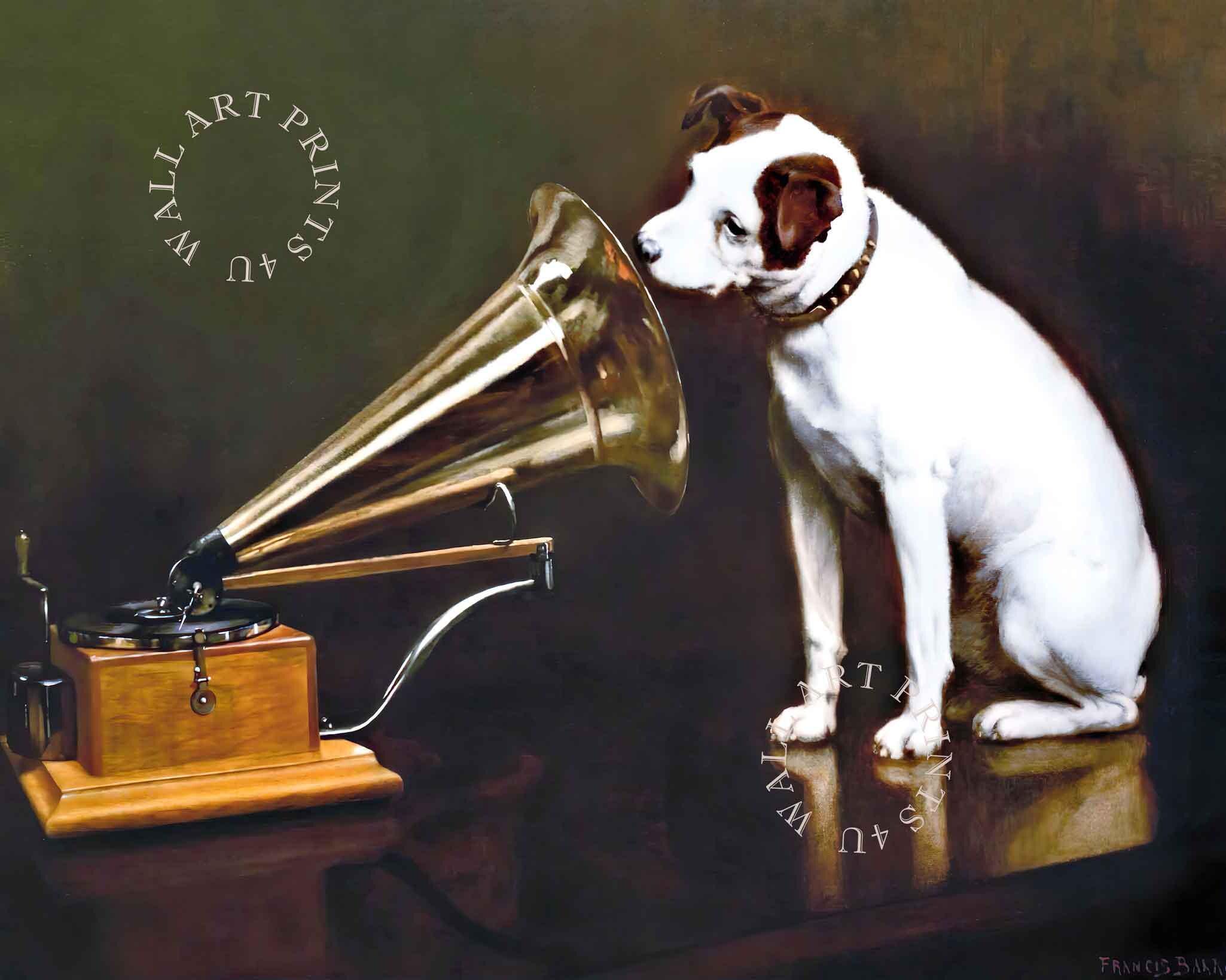 His Masters Voice Nipper HMV Dog Vintage Canvas Wall Art Retro