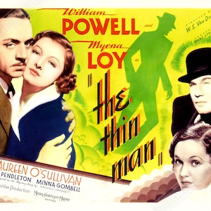 The Thin Man Poster, Vintage Movie Poster 1934 Poster Film Art - Maureen O&#39;Sullivan, Myrna Loy, William Powell UK, EU USA Domestic Shipping