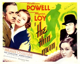 Poster L&#39;homme mince, affiche de film vintage 1934 Poster Film Art - Maureen O&#39;Sullivan, Myrna Loy, William Powell UK, EU USA