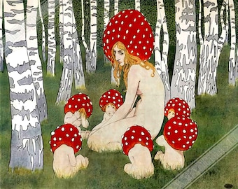 Vintage Mushroom Poster, Mother Mushroom Print - Vintage Mushroom Art -  UK, EU USA Domestic Shipping