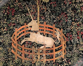 Unicorn Poster, Vintage Unicorn In Captivity, Unicorn Tapestries 1495 - 1505 - Vintage Unicorn Print UK, EU USA Domestic Shipping