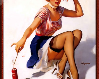 Vintage Pin Up Girl Poster, Gil Elvgren, Looking For Trouble - Vintage Art - Retro Pin Up Girl Print - Late 1940'S - 1950'S