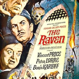 The Raven Poster, Vintage Movie Poster 1963 Poster Film Art - Vincent Price, Peter Lorre, Boris Karloff UK, EU USA Domestic Shipping