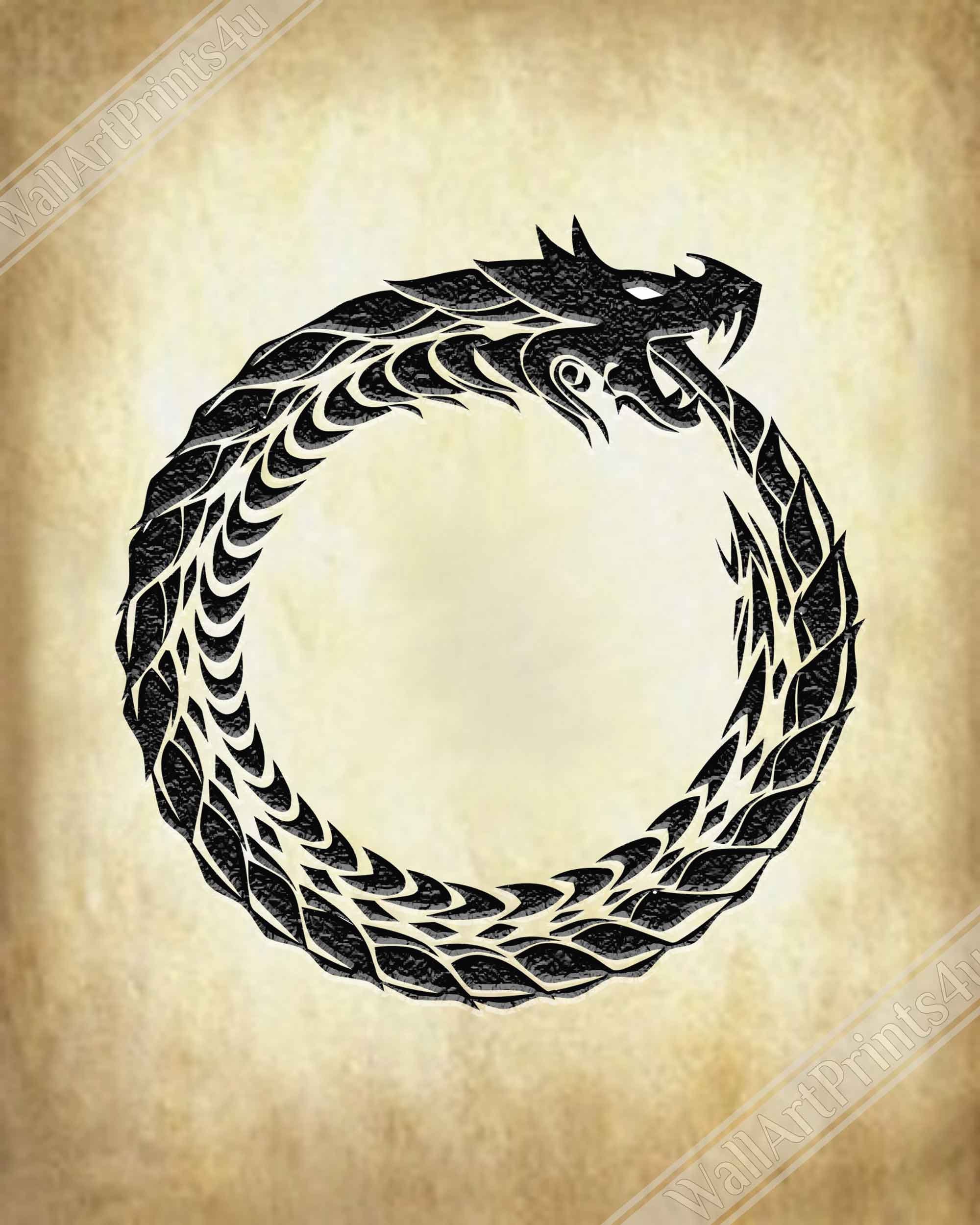 Ouroboros Poster - World Snake Poster - Uroboros Print Aged