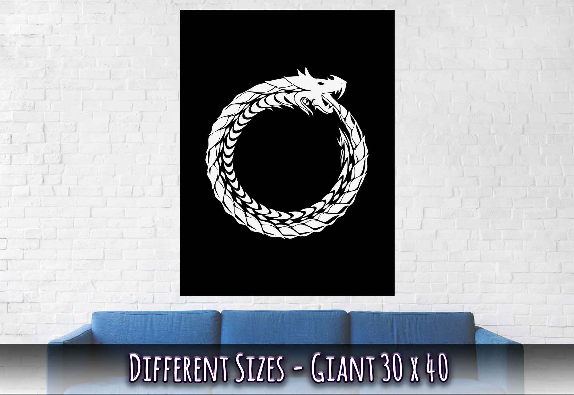 Ouroboros Poster: White World Snake Print on Black - Etsy