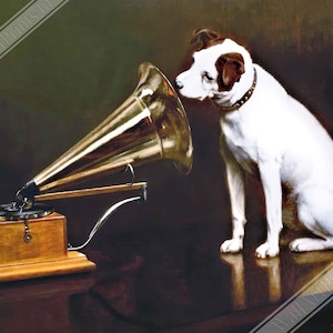 Póster vintage de perro Nipper, el perro original de HMV, 1898. Impresión. Envíos nacionales a Reino Unido, UE y EE. UU.