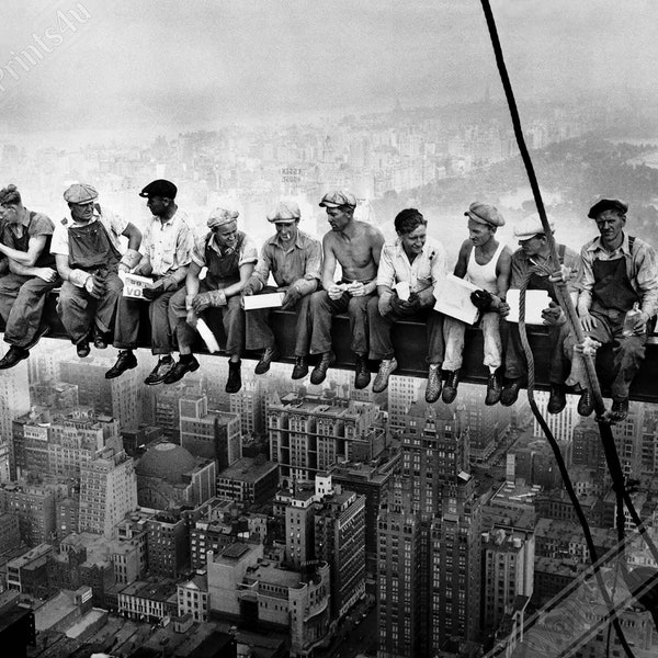 Lunch Atop A Skyscraper Poster, berühmtester Fotodruck aus dem Jahr 1932, Lunch On A Beam - New Yorker Bauarbeiter Großbritannien, EU USA Inlandsversand