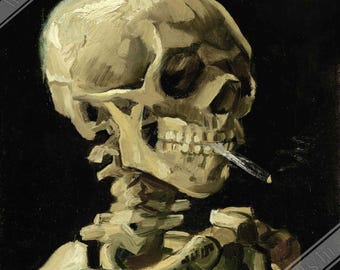 Van Gogh Skeleton with Burning Cigarette Poster