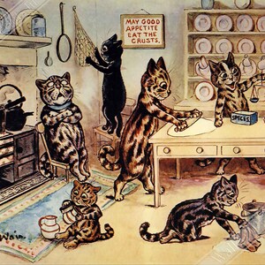 Louis Wain Poster - Kätzchen in der Küche - Louis Wain Cat Print UK, EU USA Inlandsversand