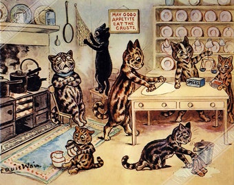 Louis Wain Cat Print: Kittens In The Kitchen Poster