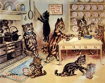 Louis Wain Poster - Kittens In The Kitchen - Louis Wain Cat Print UK, EU USA Domestic Shipping